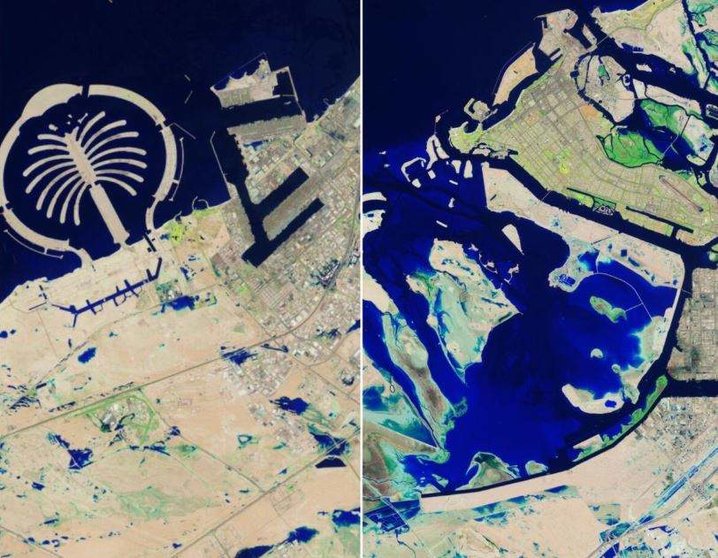 Imágenes de la Nasa de Dubai antes y después de las inundaciones.