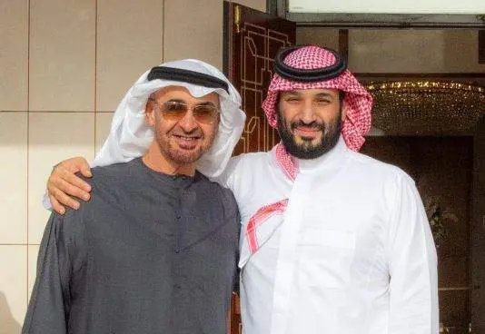 El presidente de Emiratos a la izquierda junto al príncipe heredero saudí. (SPA)