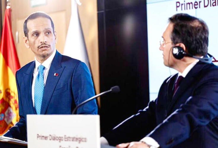 Comparecencia de los ministros de Exteriores de Qatar y España, Mohammed bin Abdulrahman bin Jassim Al Thani y José Manuel Albares. (moncloa.com)