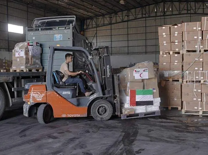 La ayuda de EAU a Gaza antes de su traslado. (WAM)