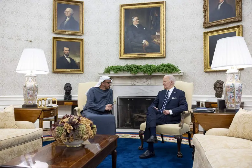 Los presidentes de EAU y EEUU esta semana en la Casa Blanca. (WAM)