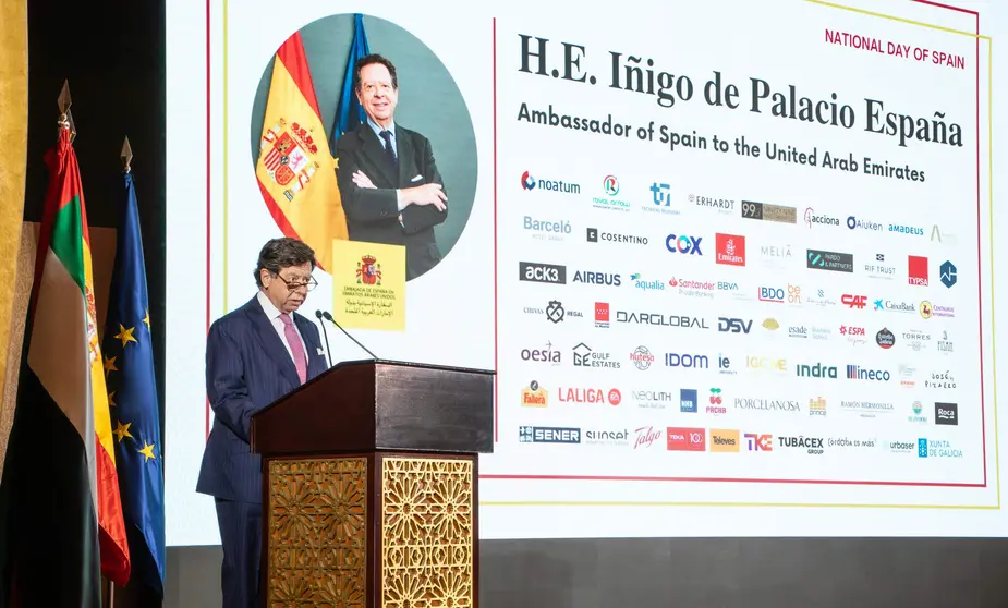 El embajador de España en EAU pronuncia un discurso en Abu Dhabi por el 12 de Octubre 2024. (Cedida)