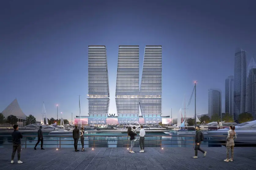 Las tres torres de W residences en Dubai Harbour. (WAM)