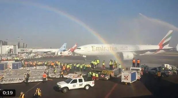 Llegada del primer avión de Emirates a Ciudad de México. (Emirates)