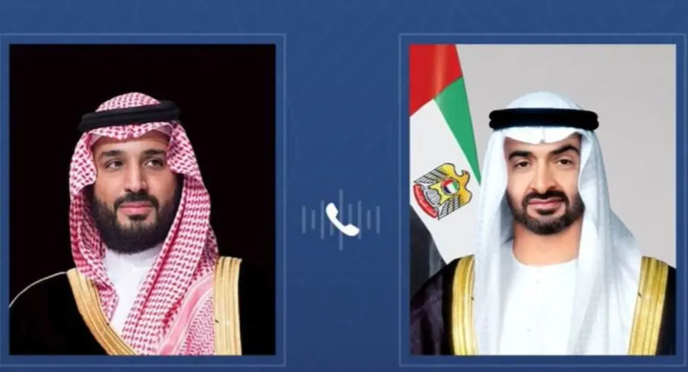 El presidente de EAU a la derecha en la imagen y el príncipe saudí. (WAM)