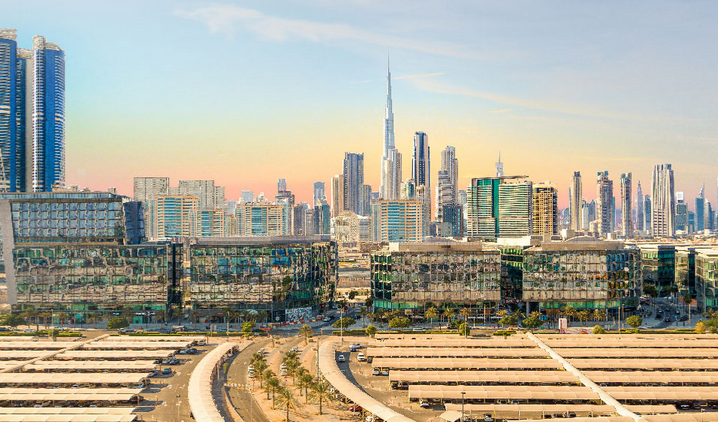 Perspectiva de Dubai Design District con el Burj Khalifa de Fondo. (Dubai Tourism Office)