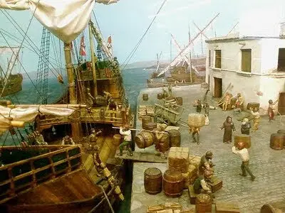 Recreación de la salida de las Carabelas desde el Puerto de Palos. (antropologica-mente.blogspot.com.es)