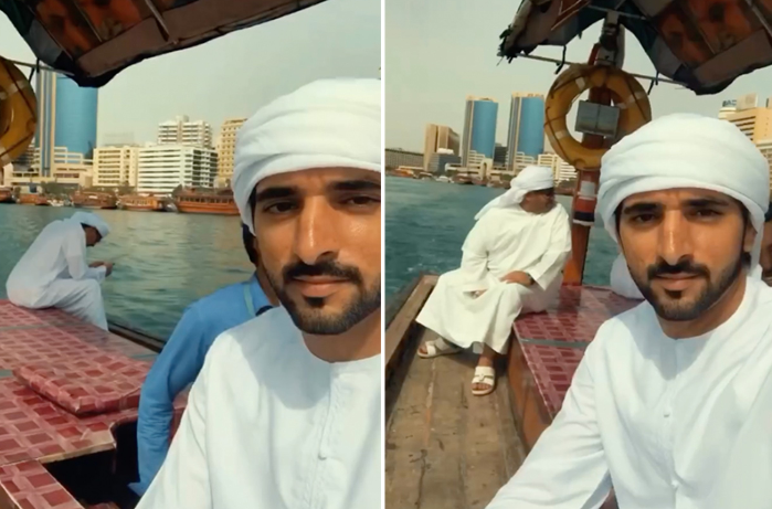 Captura de pantalla del vídeo difundido del jeque Hamdan y su paseo en abra. (Instagram)