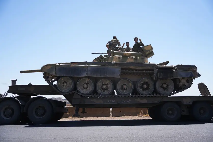 Vehículos militantes en la ciudad meridional siria de Al Sueida. (Fuente externa)