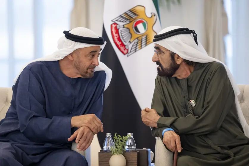 Los líderes emiratíes este martes en Abu Dhabi. (WAM)