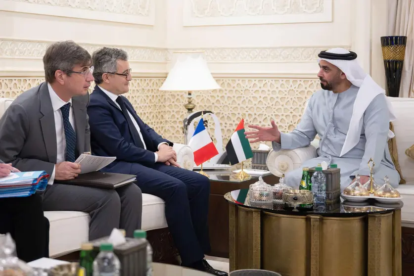 Un momento entre la reuni&oacute;n del ministro de Justicia franc&eacute;s con el miistro de Interior de EAU. (WAM)