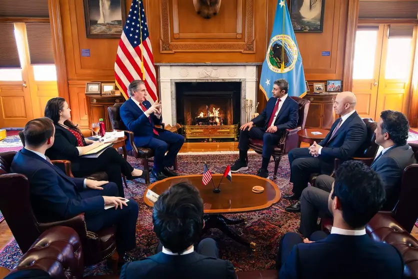 Un momento de la visita del ministro emirat&iacute; a Estados Unidos. (WAM)