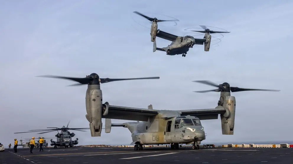 Aviones MV-22B Osprey del Cuerpo de Marines de los EEUU en el Mar Ar&aacute;bigo. (Centcom)