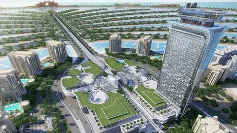 Una maqueta de la Torre de la Palmera de Dubai.