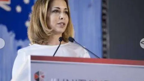 La princesa Haya durante su discurso en Italia.