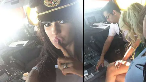 La estrella del porno con la gorra de Kuwait Airways.