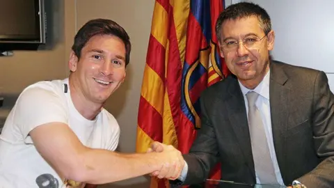 Messi y Bartomeu en 2014.