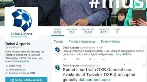 Mensaje lanzado por 'Dubai Airports' en su perfil de Twitter.
