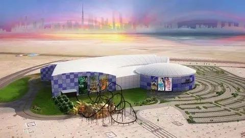 Maqueta del parque temático Mundos de Aventura en Dubai.