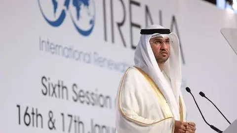 Sultan Al Jaber, presidente de Masdar, durante la intervención en la apertura de la VI Asamblea de Irena en Abu Dhabi.