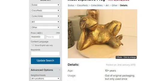 El anuncio de la rana en Dubizzle.