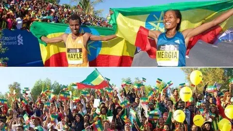 Los etíopes ganaron en la línea de meta y en las gradas del Maratón de Dubai.