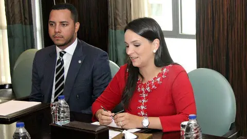 La viceministra de Cooperaci&oacute;n de Panam&aacute; durante la rueda de prensa hoy en Dubai. (M.P.)