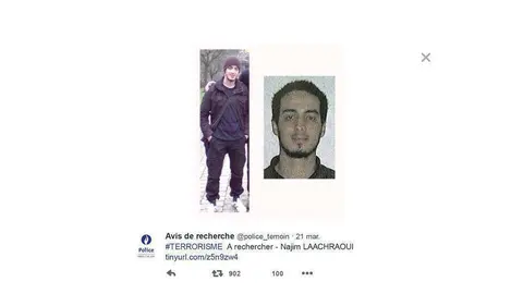 Imagen de Najim Laachraoui divulgada por la Policía belga a través de Twittter.