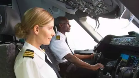 Pilotos a los mandos de una aeronave.