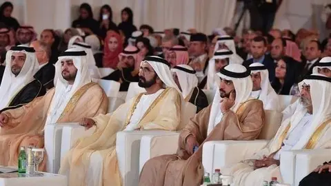 Autoridades durante la Quinta Conferencia Internacional de la Lengua Árabe en Dubai.(WAM)