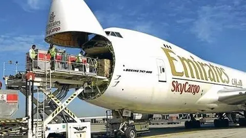 Departamento de carga de un avión de Emirates.