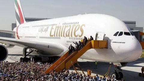 Una imagen de un Airbus A380 de la aerolínea Emirates.