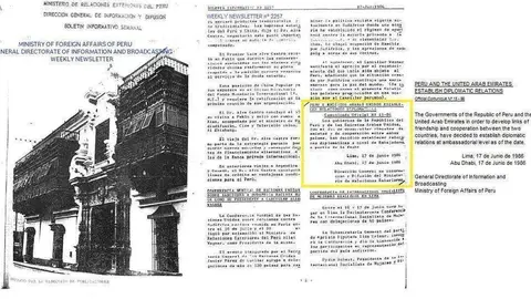 Boletín publicado en 1986 con el acuerdo que establecía las relaciones diplomáticas entre Perú y Emiratos Árabes.