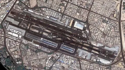 Imagen de satélite del Aeropuerto Internacional de Dubai.