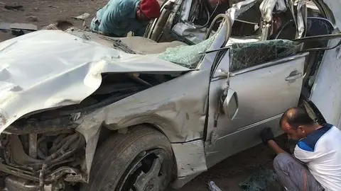Imagen del coche tras el accidente. (Policía de RAK)