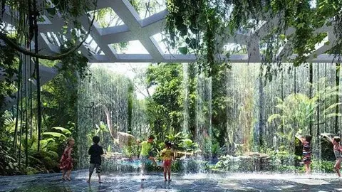 Maqueta de la selva tropical del Rosemont Hotel & Residences en Dubai.