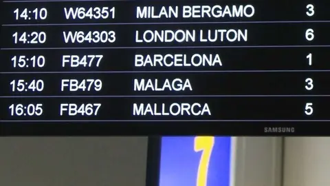 De cinco vuelos anunciados en el aeropuerto de Sofía ( Bulgaria), tres tenían como destino España. (EL CORREO)