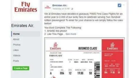 Una captura de la página falsificada de Emirates Airline.