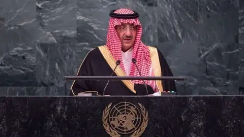 El príncipe heredero de Arabia Saudita Mohamed bin Nayef ante las Naciones Unidas.