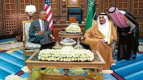 El presidente estadounidense en una reunión con el rey de Arabia Saudita.