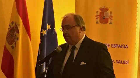 Joaquín Pérez-Villanueva y Tovar durante su discurso por el Día 12 de Octubre. (E.C.)