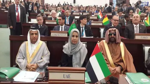 La ministra de Estado de Emiratos, Maytha Bint Salem Al Shamsi, durante el Congreso de Ministros de la Organización de Cooperación Islámica. (WAM)