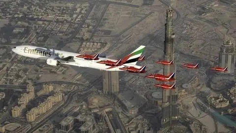 Un Boeing 777 en el emirato de Dubai.