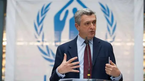 Una imagen de Filippo Grandi durante una intervención en la ONU.