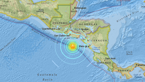 El terremoto tuvo lugar frente a las costas de El Salvador y Nicaragua.