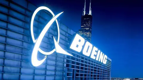 Logo de la fabricante de aviones estadounidense Boeing.