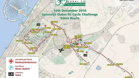 Mapa del recorrido del Spinneys Dubai 92 Cycle Challenge.