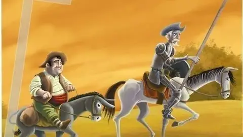 Ilustración de Don Quijote de la Mancha y Sancho Panza.