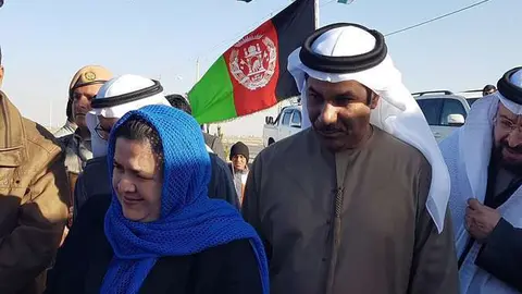 El embajador de EAU en Afganistán, Juma Mohammed Abdullah Al Kaabi, en un acto en Kandahar horas antes del antentado. (Embajada de EAU en Kabul, Twitter)