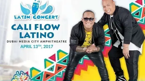 Cartel anunciador de la actuación de Cali Flow Latino en Dubai Latin Fest.